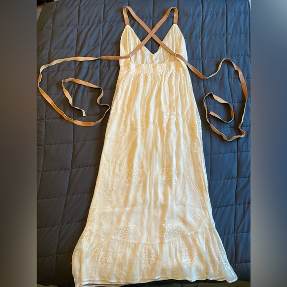 Cynthia Vincent White Silk Dress with Tan Leather Straps - Picture 6 of 6